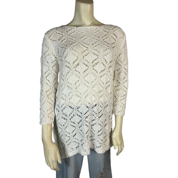 Chadwick’s Womens Sweater Knit Crochet Boho Cottagecore S Small White - Picture 1 of 10